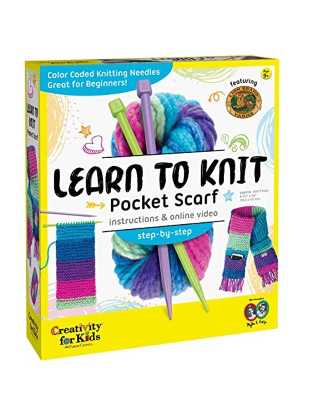 Learn To Knit Pocket Scarf Kit Kids Beginner Knitting Craft DIY Yarn Set